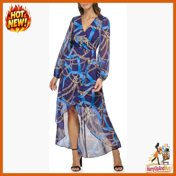Scarf Print Chiffon Maxi Dress Long Sleeve Elegant A-Line Chic Formal